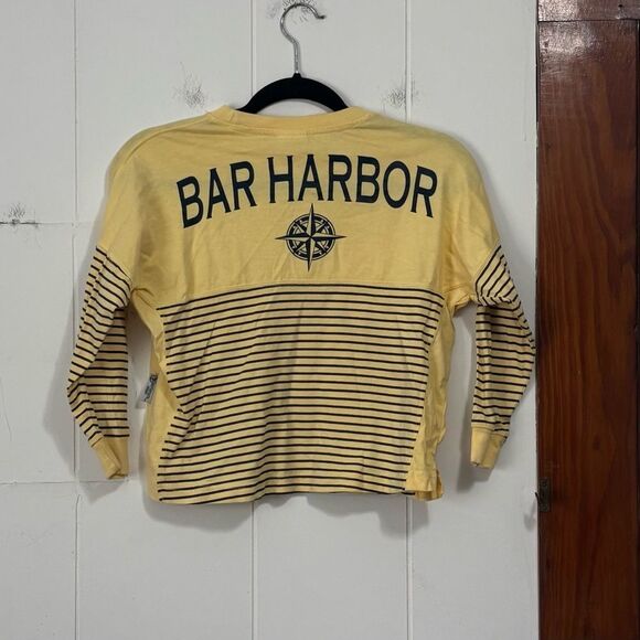 Bay Harbor Michigan Yellow Navy Striped Nautical Crop Top Size Small - Picture 4 of 4